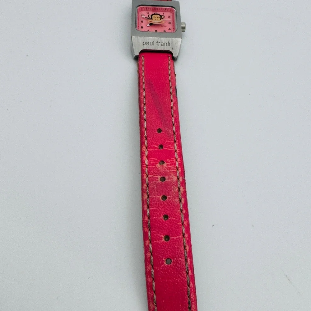 Rare Paul Frank Watch Julius Monkey Face Dial Pink Leather Band Japan Movement